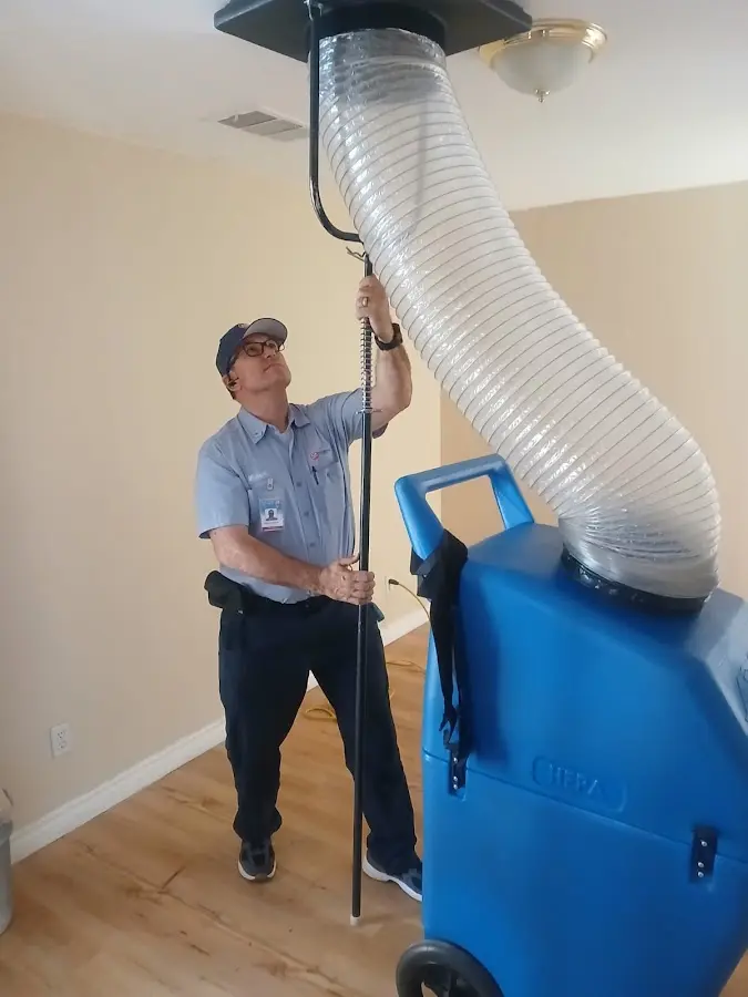 Mini Split Installation technician using HEPA equipment in Rancho San Diego